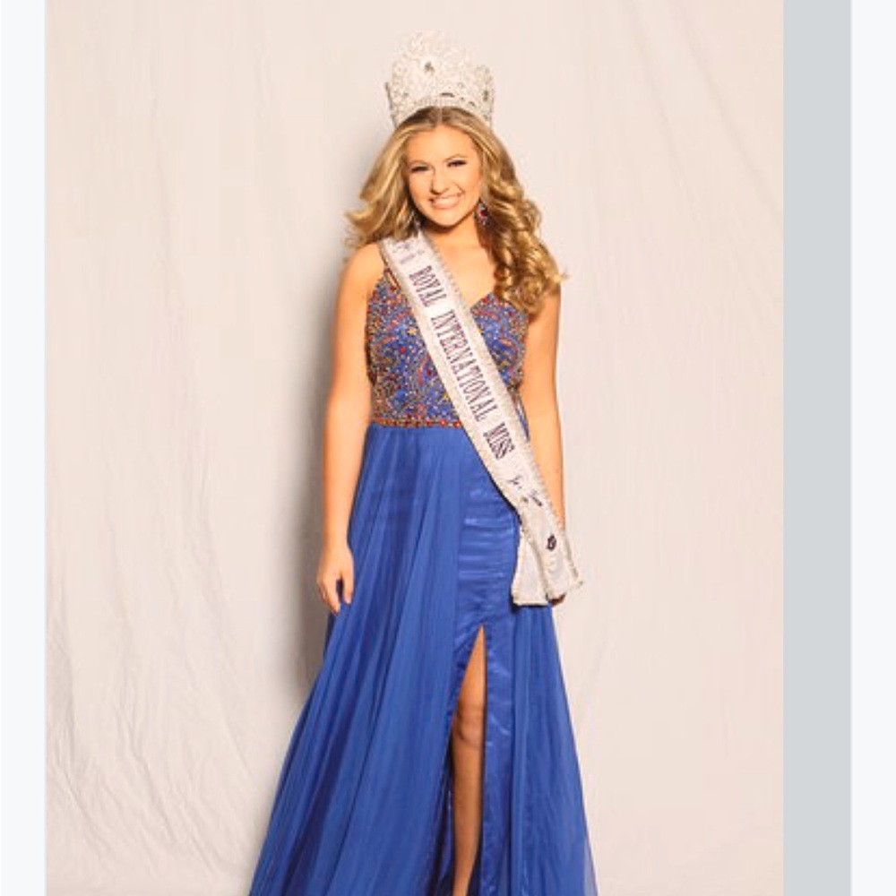Mac Duggal Royal Blue and Multi-Colored Beaded Bodice Gown